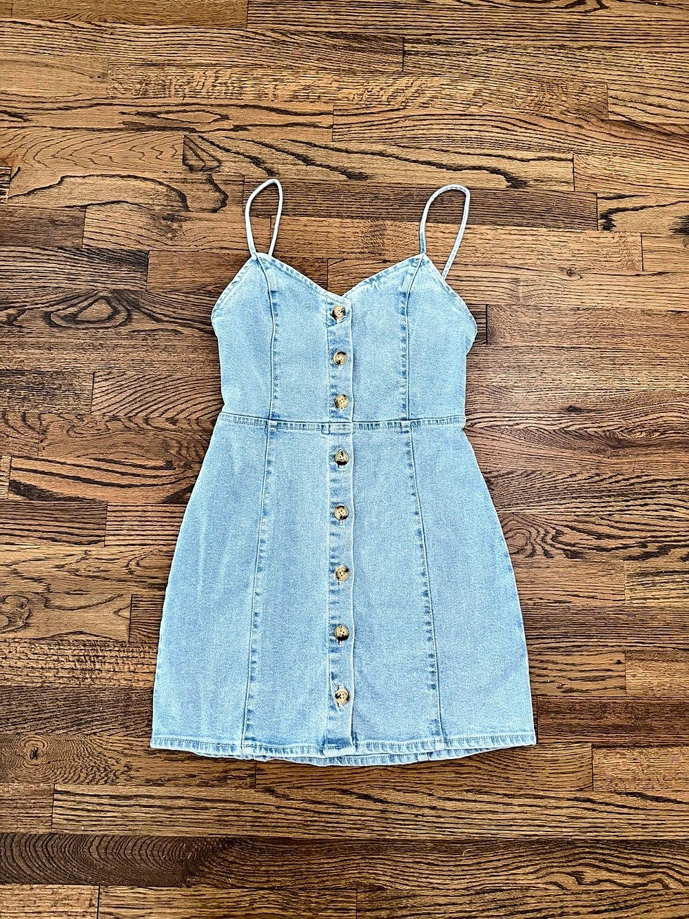 Zara Denim Button-Front Spaghetti Strap Mini Dress Blue Medium Like New